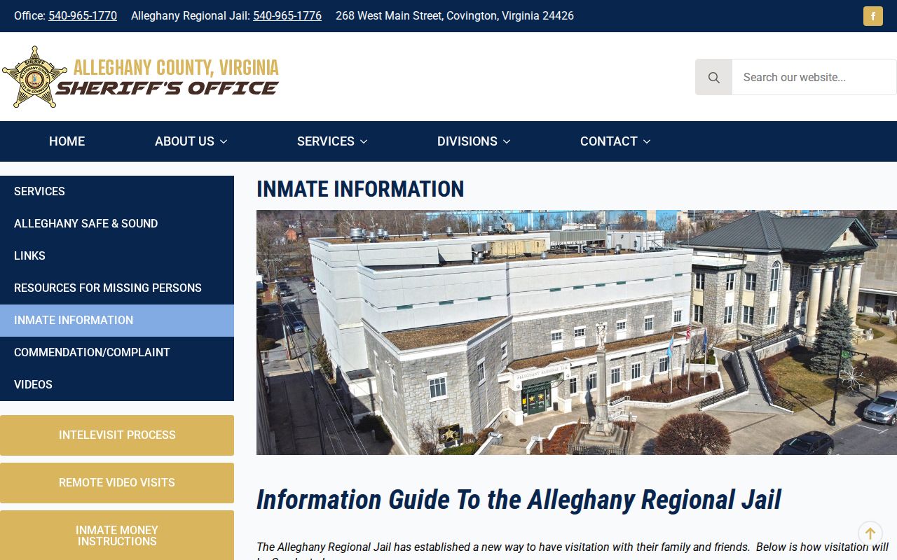 Alleghany County arrest booking and Regional Jail inmate information