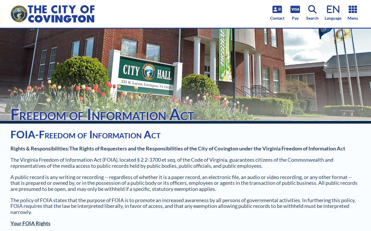 Covington criminal history request through the city FOIA page