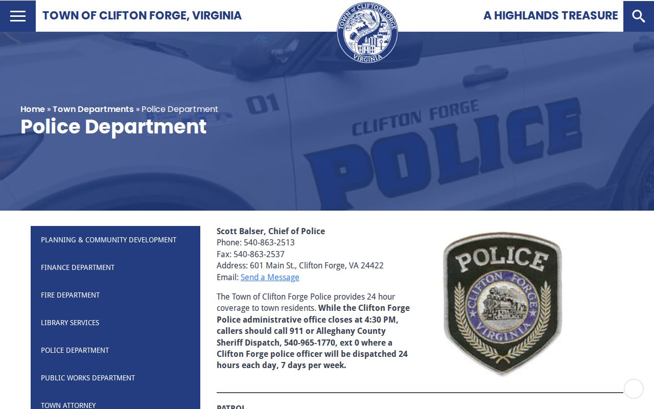 Clifton Forge criminal history source at the town police department