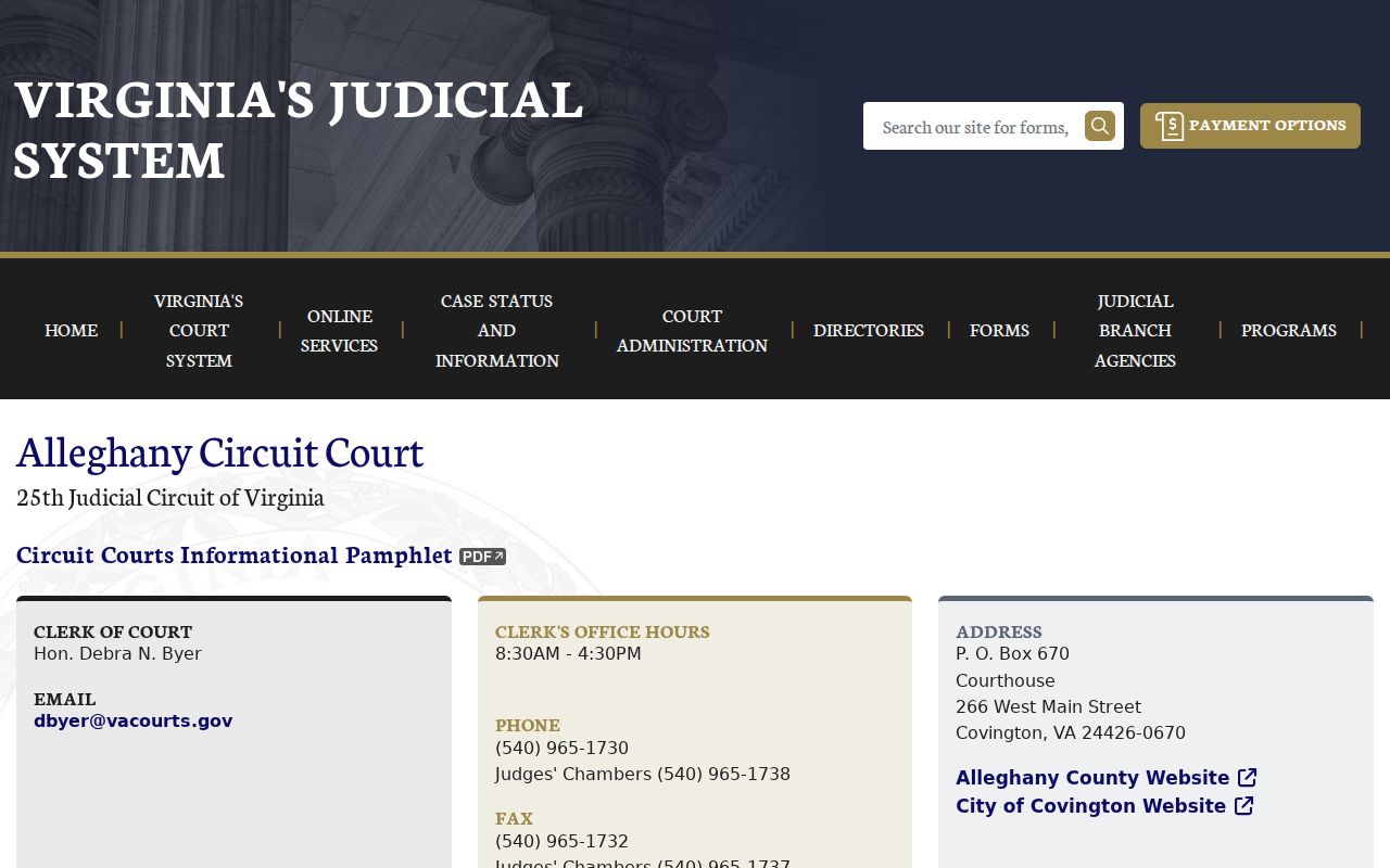 Alleghany County criminal court case Circuit Court contact page