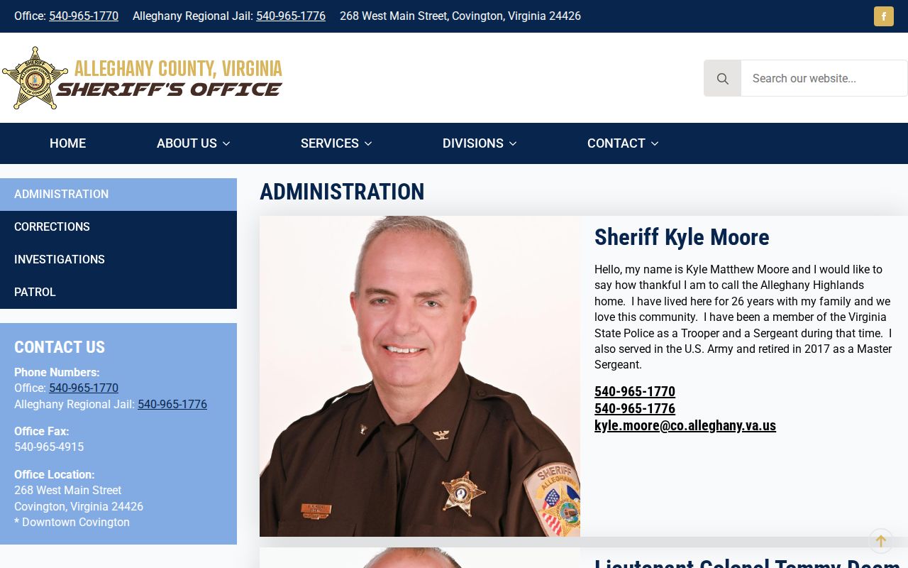 Alleghany County criminal records sheriff administration staff