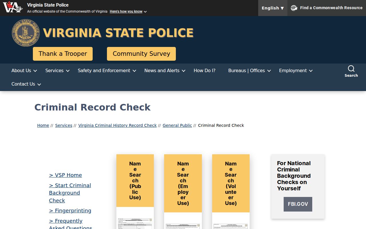 Alleghany County criminal history SP-167 Virginia record check